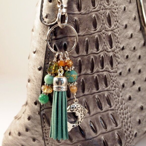 Dolphin Beaded Tassel Purse Charm Bohemian Keychain Key Fob Gift for Her - Picture 5 of 6